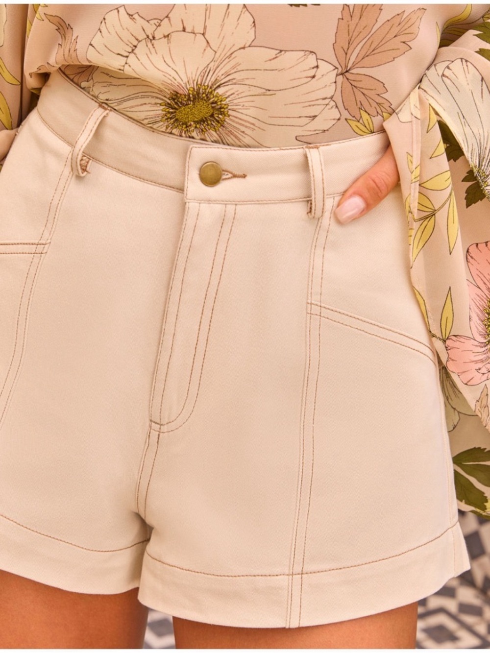 Vici Cream High-Waist Tailored Shorts